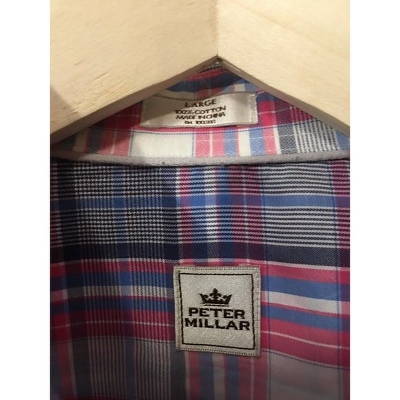 Peter Millar Men’s Sz L Button Down Striped Pink Blue Long Sleeve Shirt - Picture 2 of 7